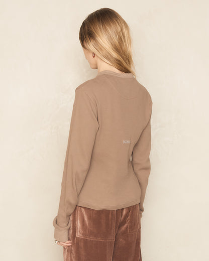 Taupe Brown Long Sleeve Polo T-Shirt