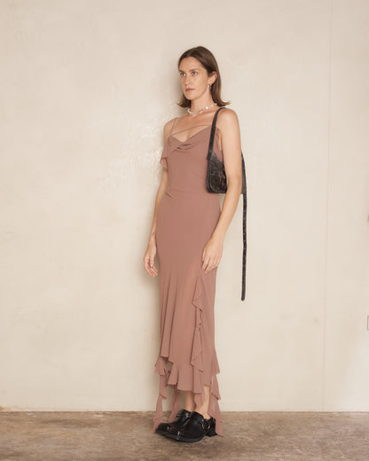Toffee Brown Ruffle Strap Dress