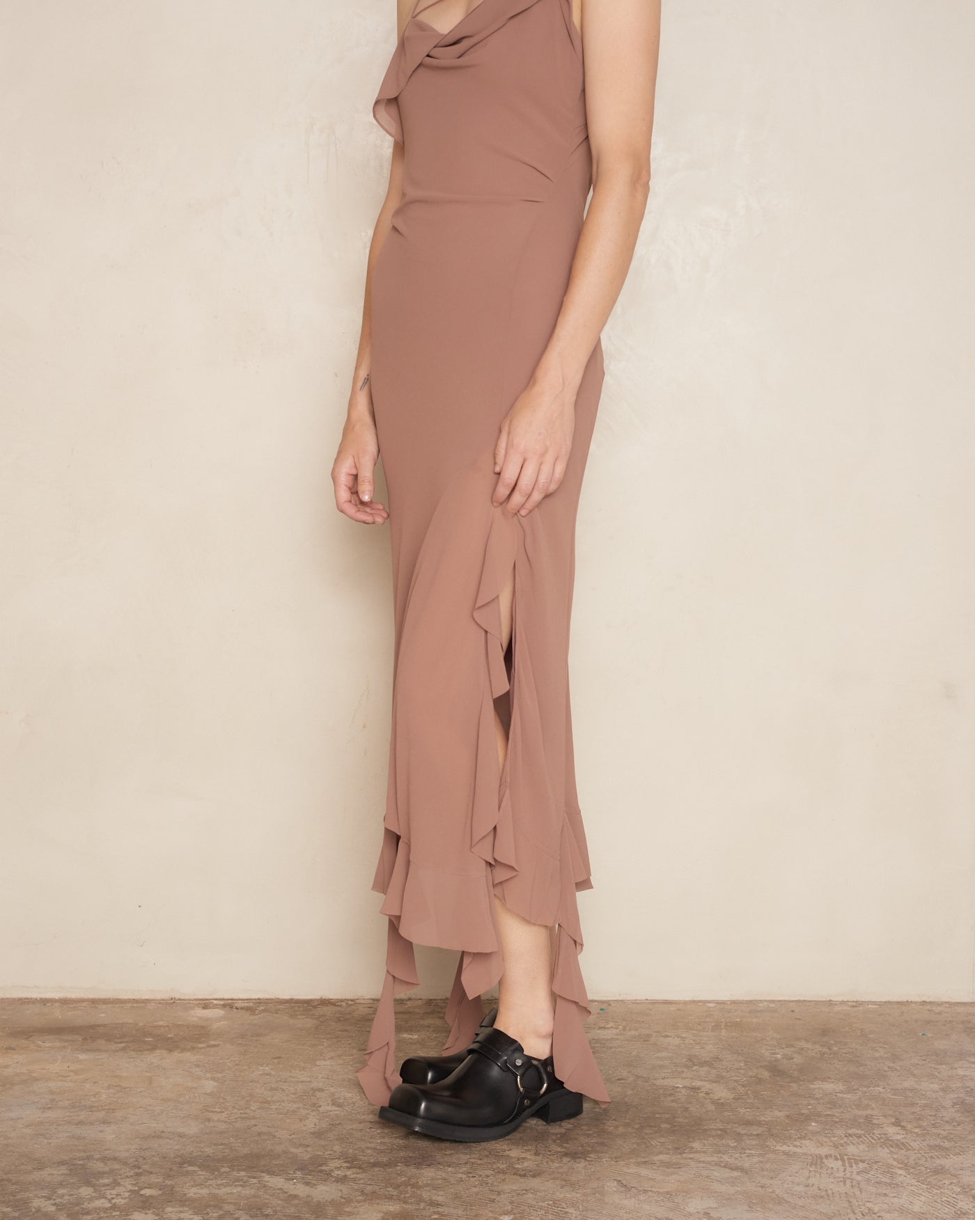 Toffee Brown Ruffle Strap Dress