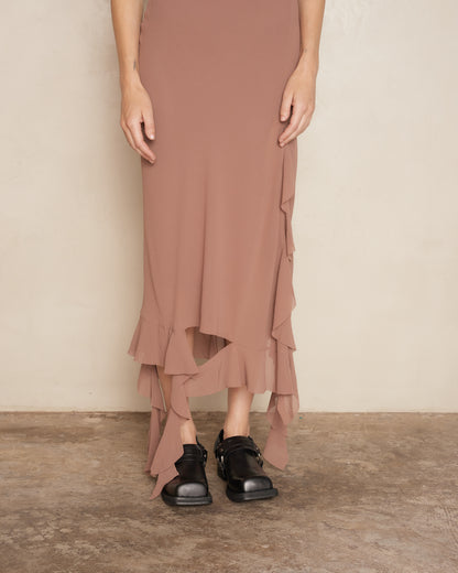 Toffee Brown Ruffle Strap Dress