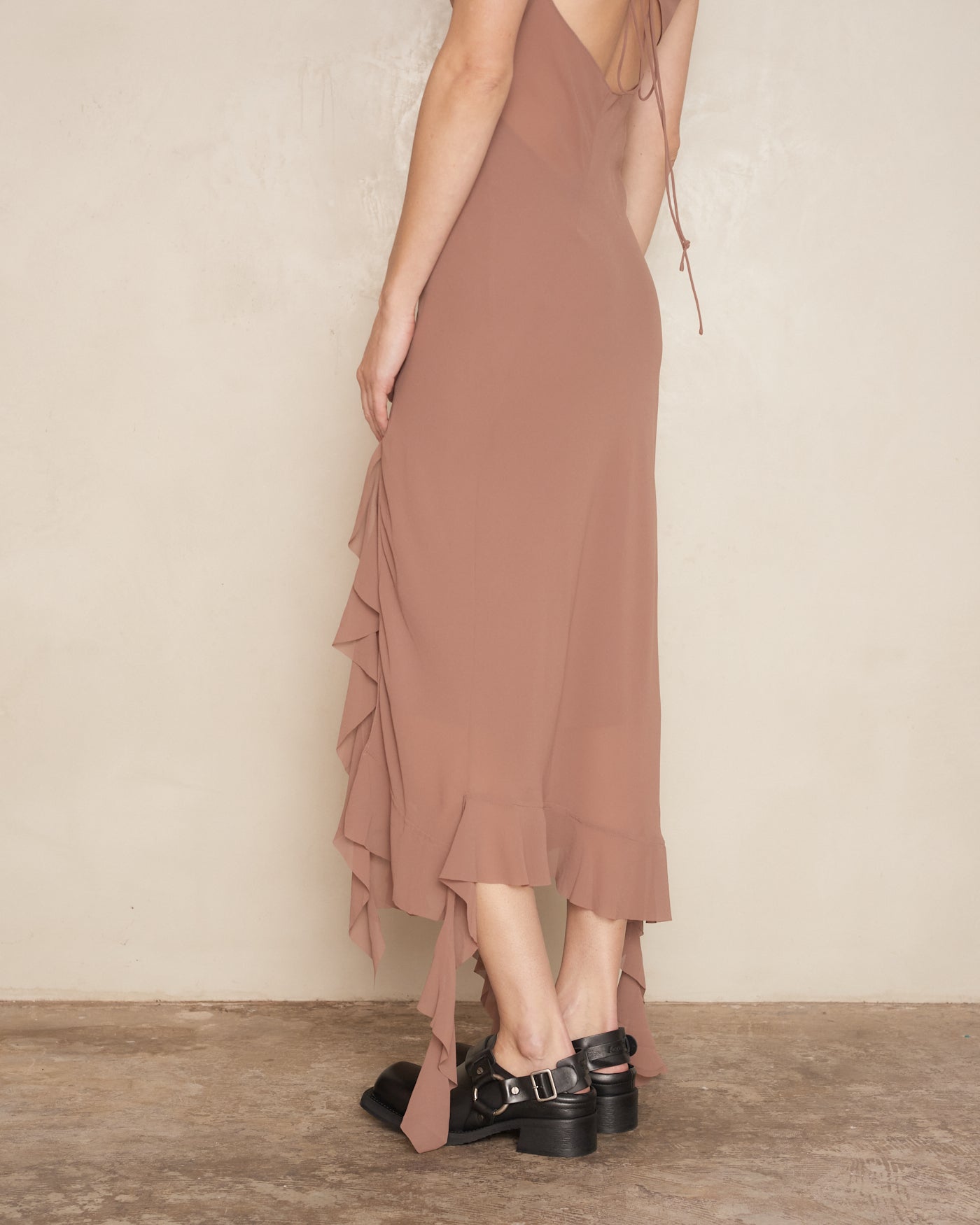 Toffee Brown Ruffle Strap Dress
