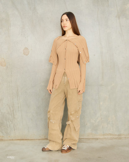 Washed Beige Cargo Trousers