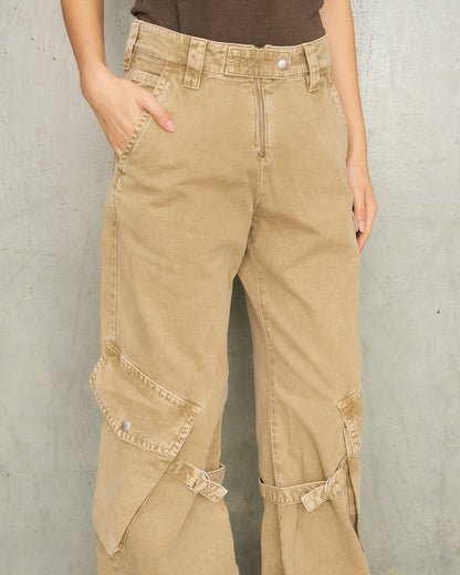 Washed Beige Cargo Trousers