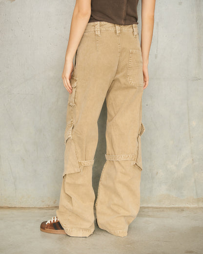 Washed Beige Cargo Trousers