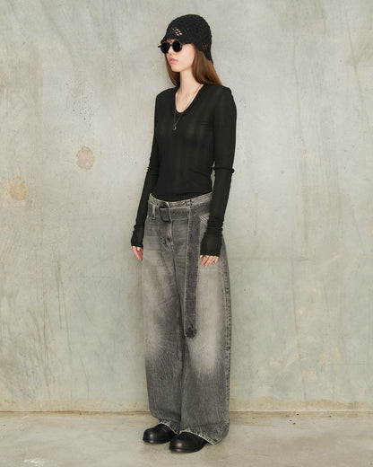 Washed Black Belted Jeans