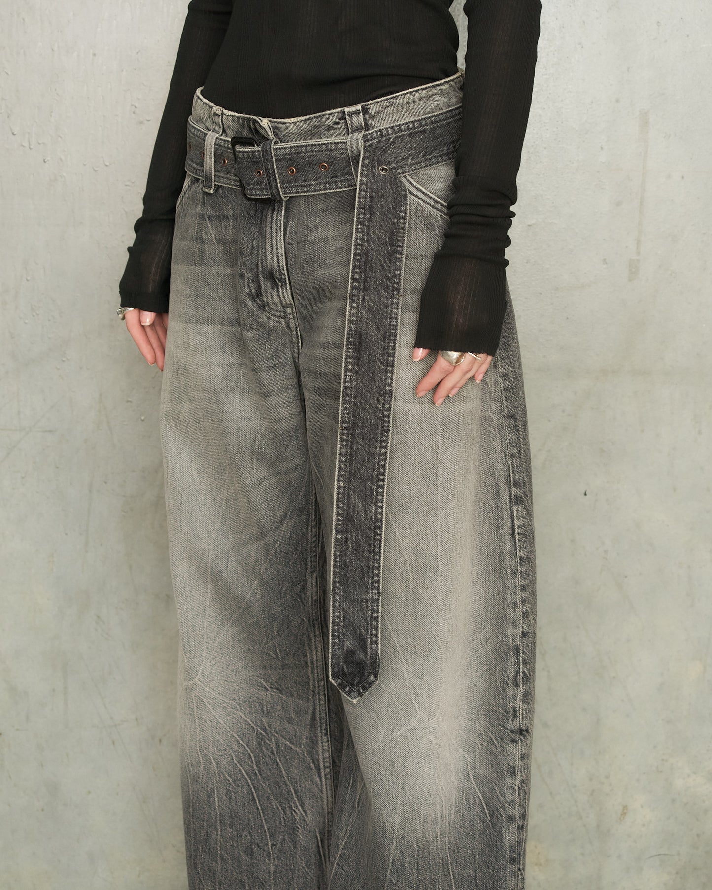 Washed Black Belted Jeans