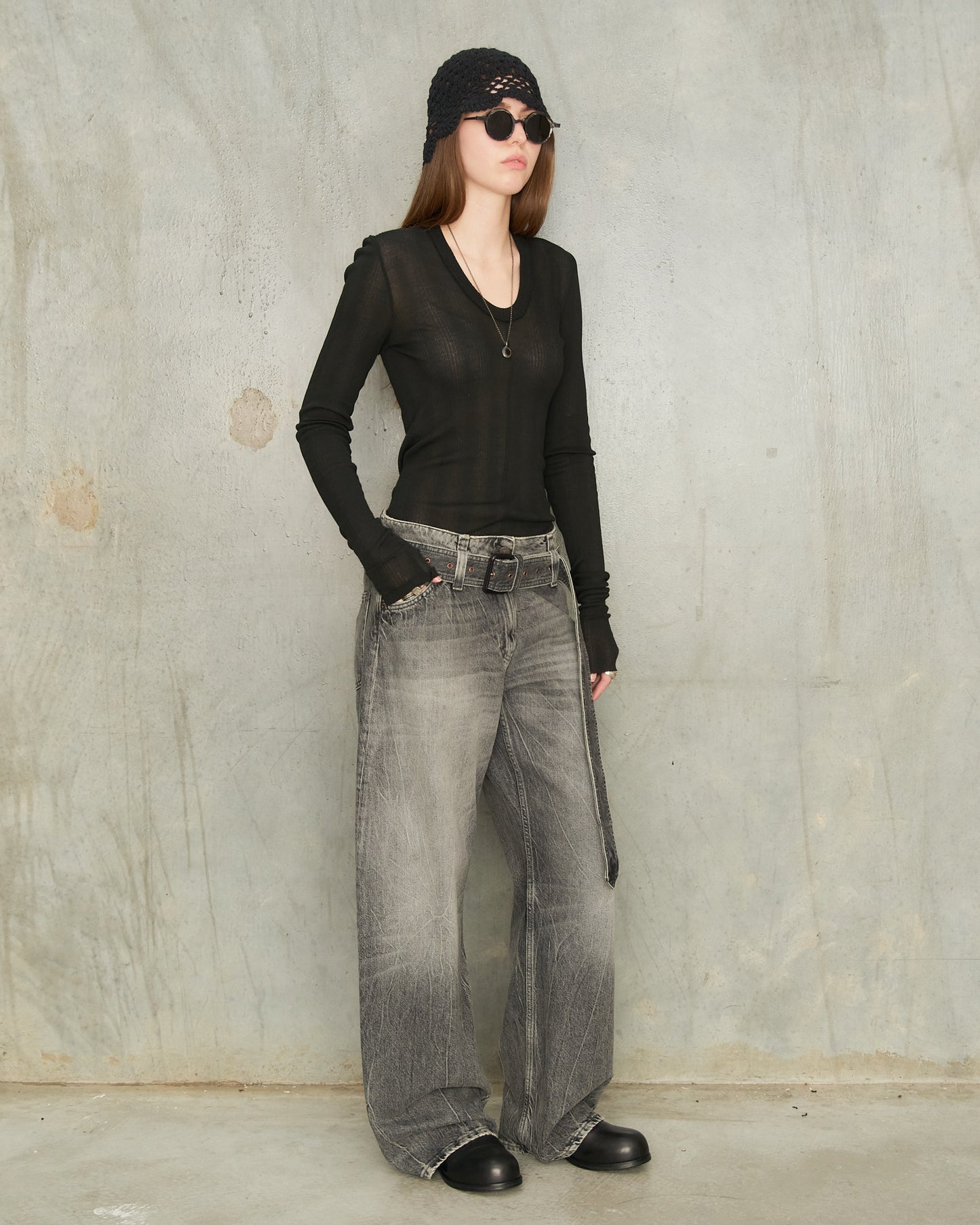 Washed Black Belted Jeans