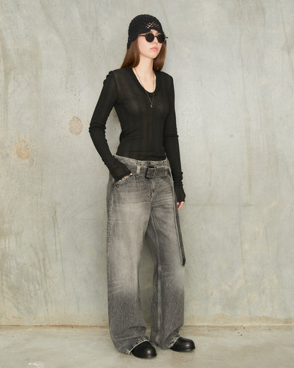 Washed Black Belted Jeans