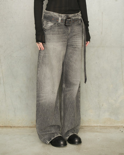 Washed Black Belted Jeans