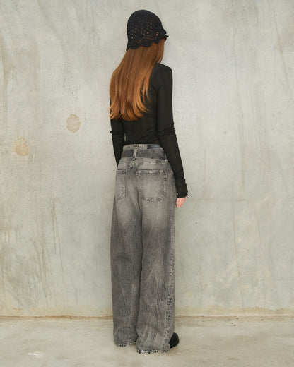 Washed Black Belted Jeans
