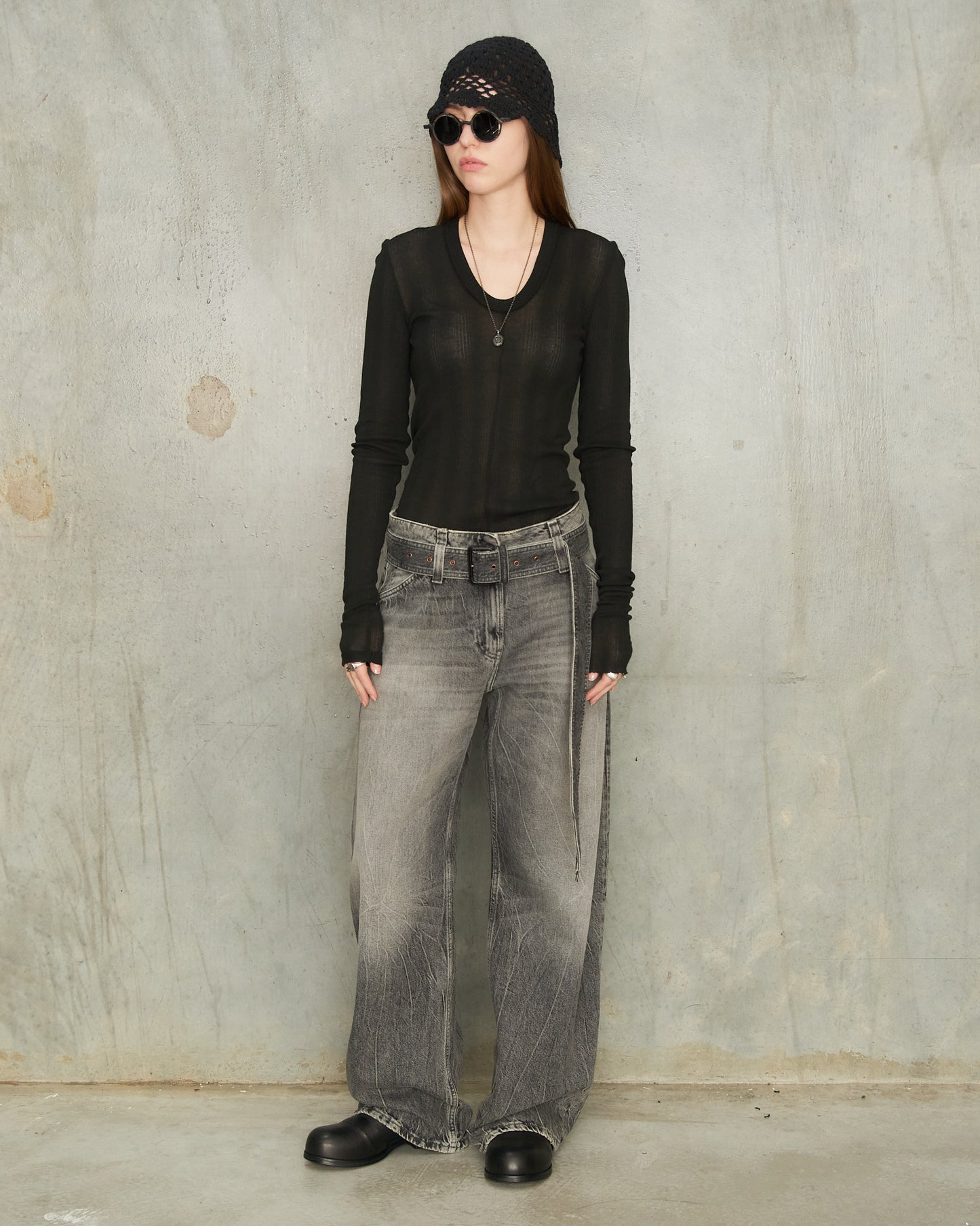 Washed Black Belted Jeans