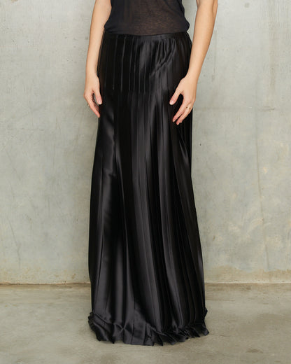 A.F. Vandevorst Black Pleated Satin Skirt