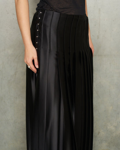 A.F. Vandevorst Black Pleated Satin Skirt