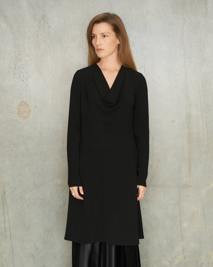 A.F. Vandevorst Black Drape Long Sleeve Dress