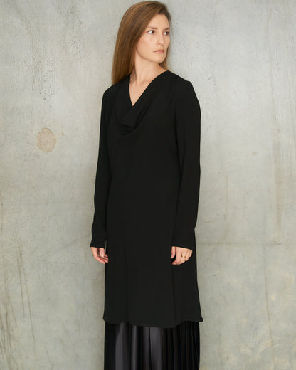 A.F. Vandevorst Black Drape Long Sleeve Dress