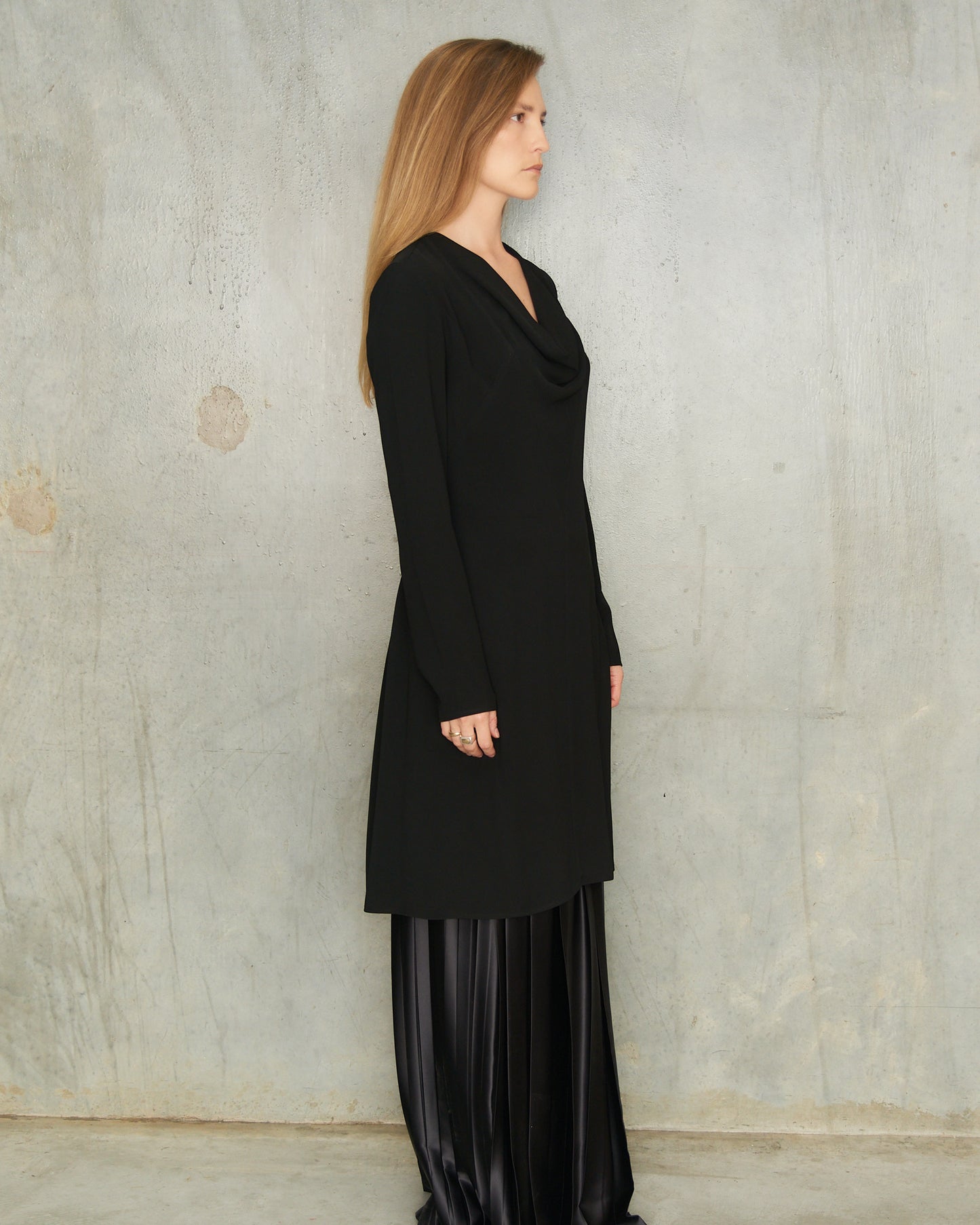 A.F. Vandevorst Black Drape Long Sleeve Dress