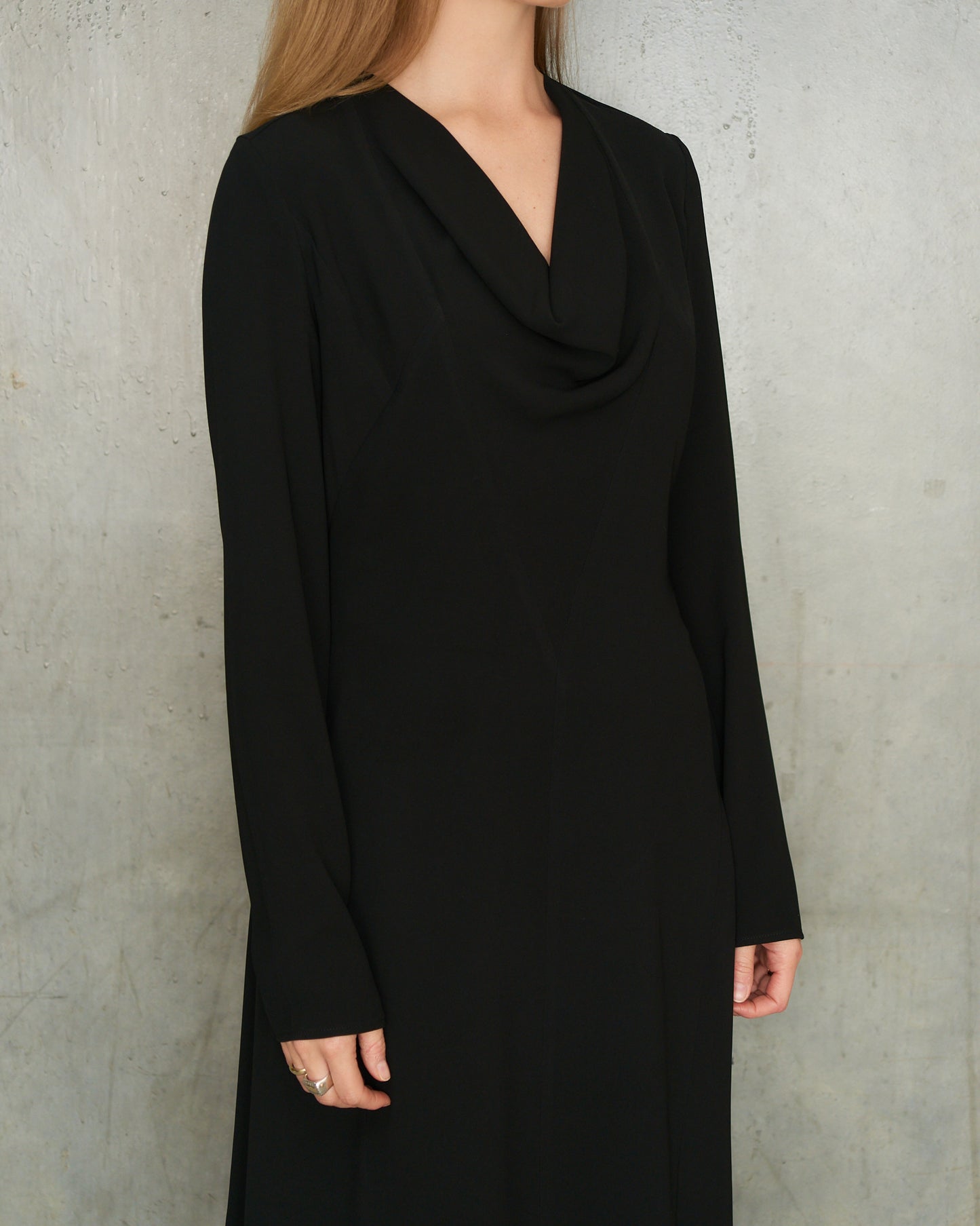 A.F. Vandevorst Black Drape Long Sleeve Dress