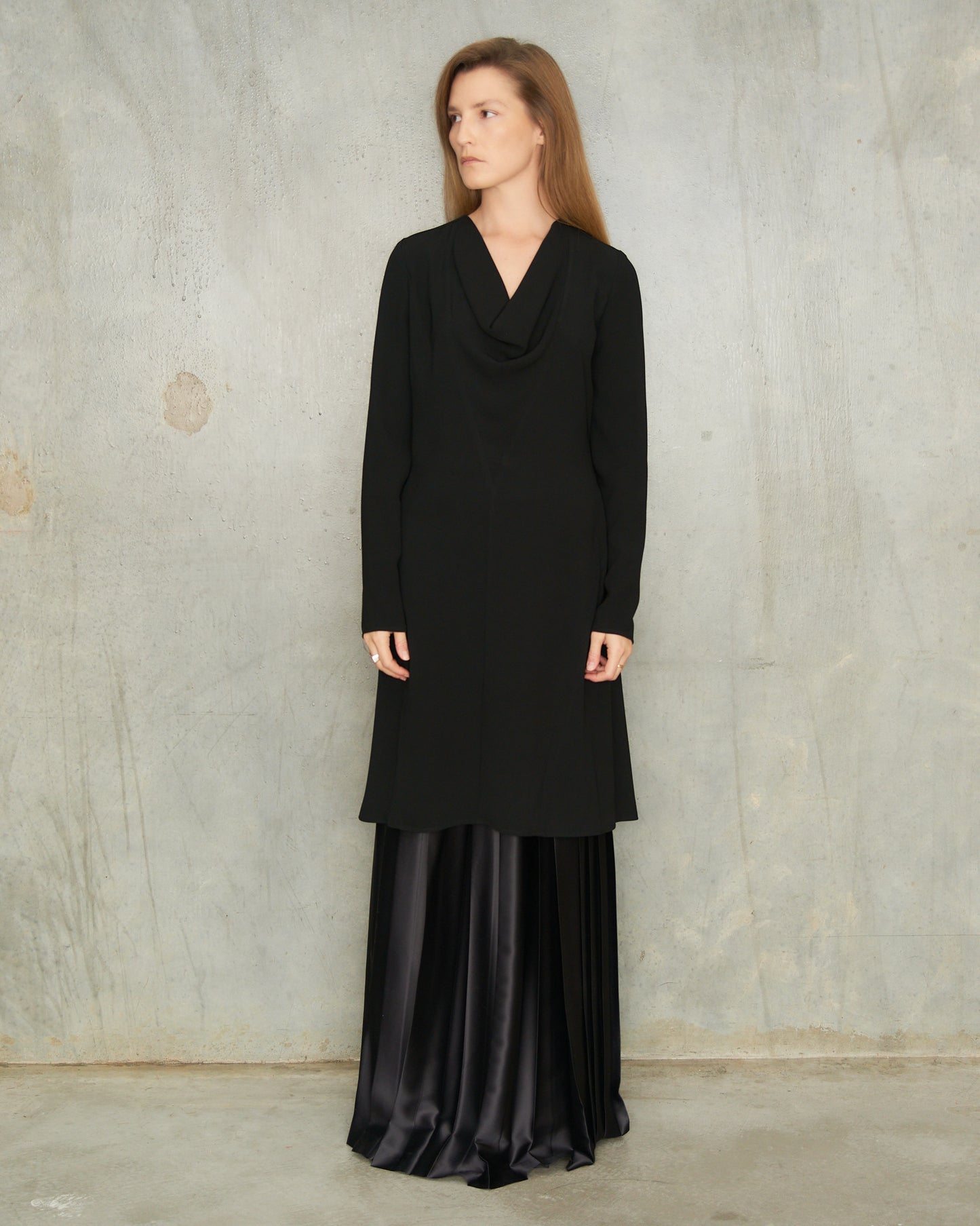 A.F. Vandevorst Black Drape Long Sleeve Dress