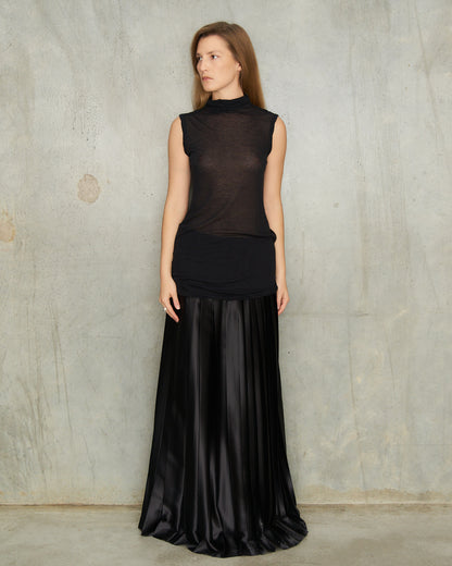 A.F. Vandevorst Black Pleated Satin Skirt