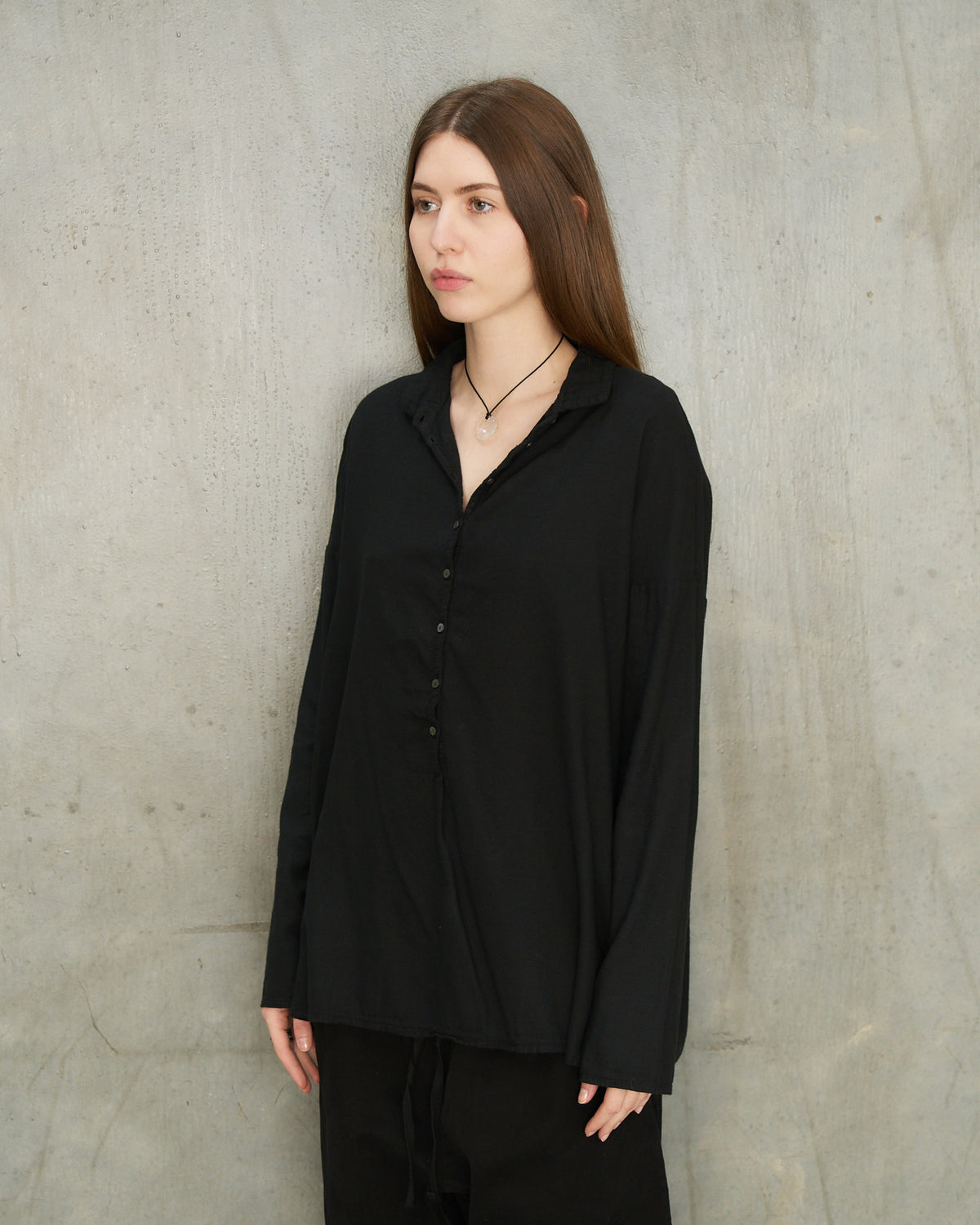 Black Cotton Collared Shirt