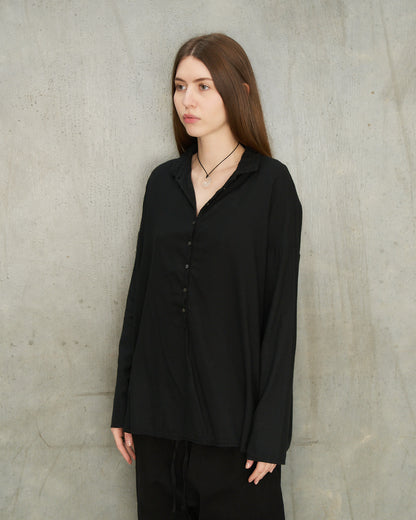 Black Cotton Collared Shirt
