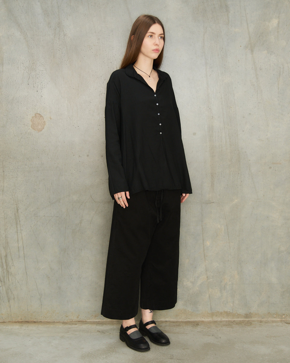 Black Cotton Collared Shirt