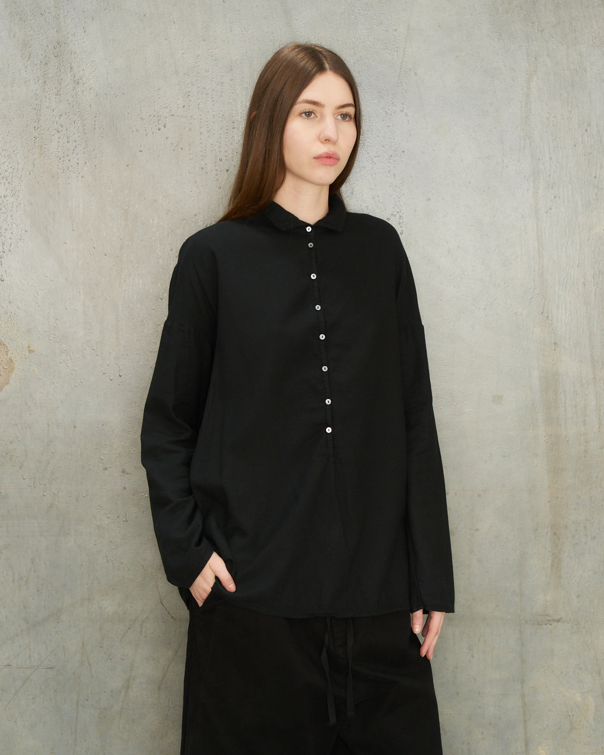 Black Cotton Collared Shirt