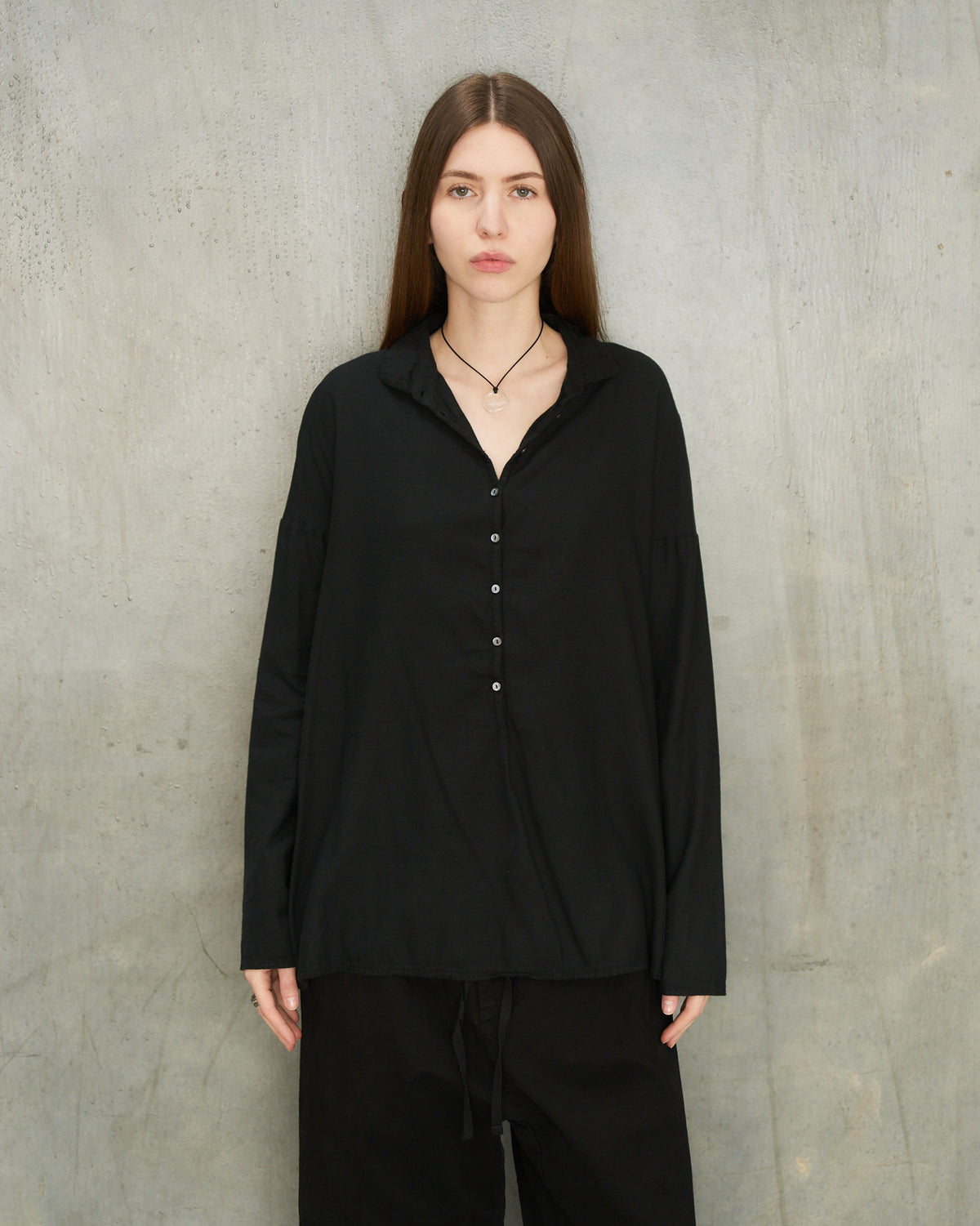 Black Cotton Collared Shirt
