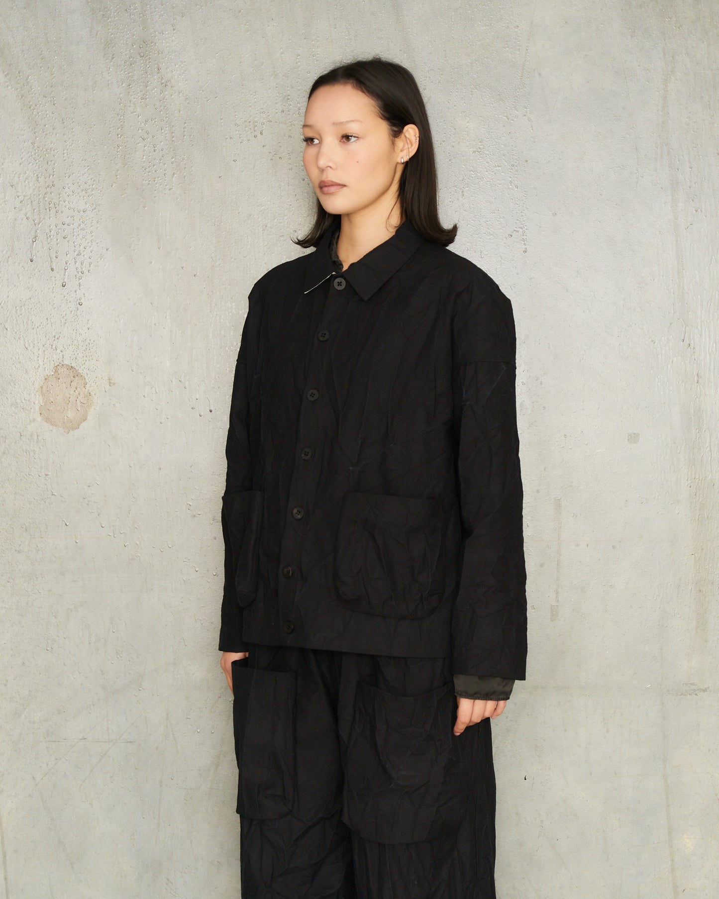 Black Cotton Crash Over-Shirt