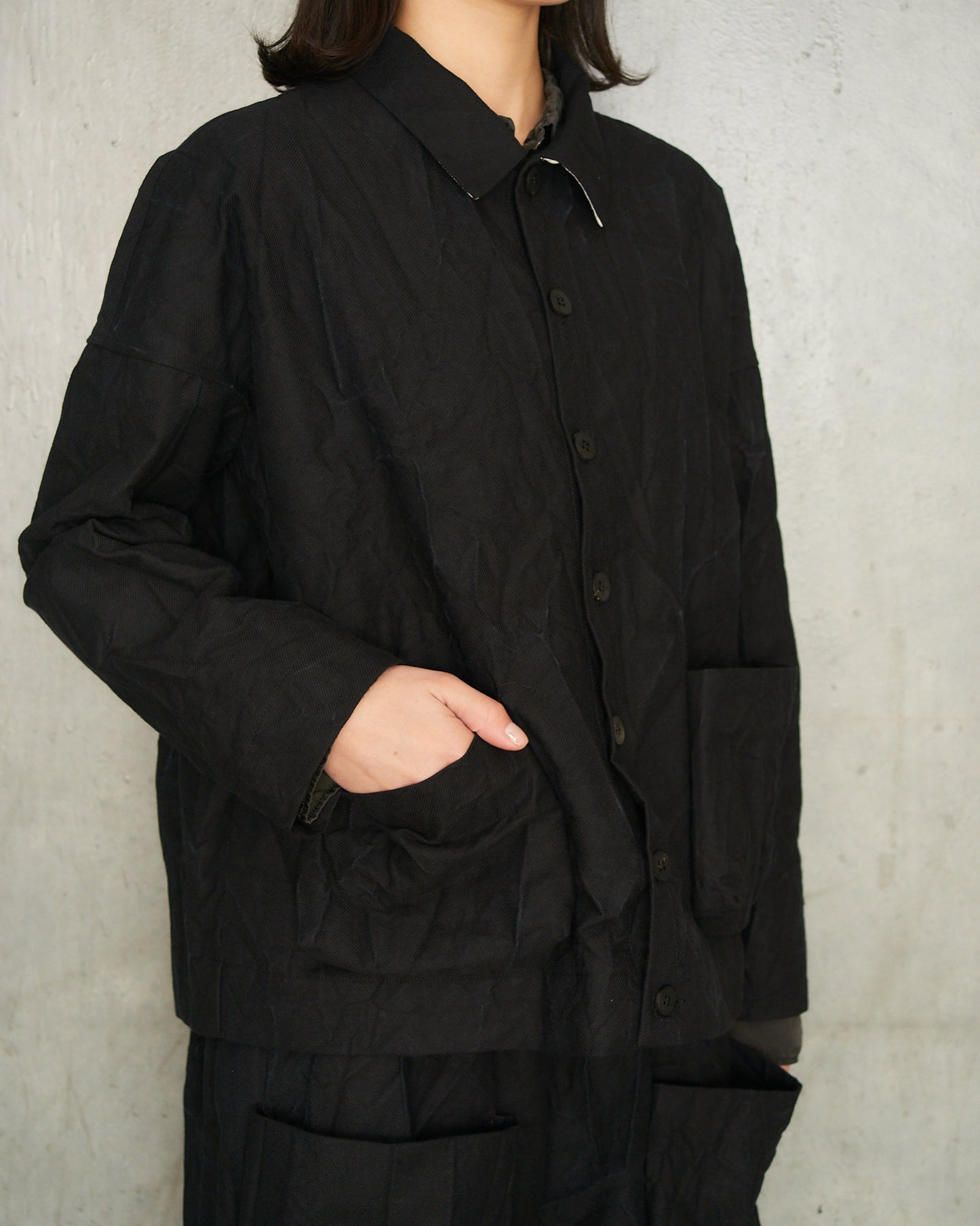 Black Cotton Crash Over-Shirt