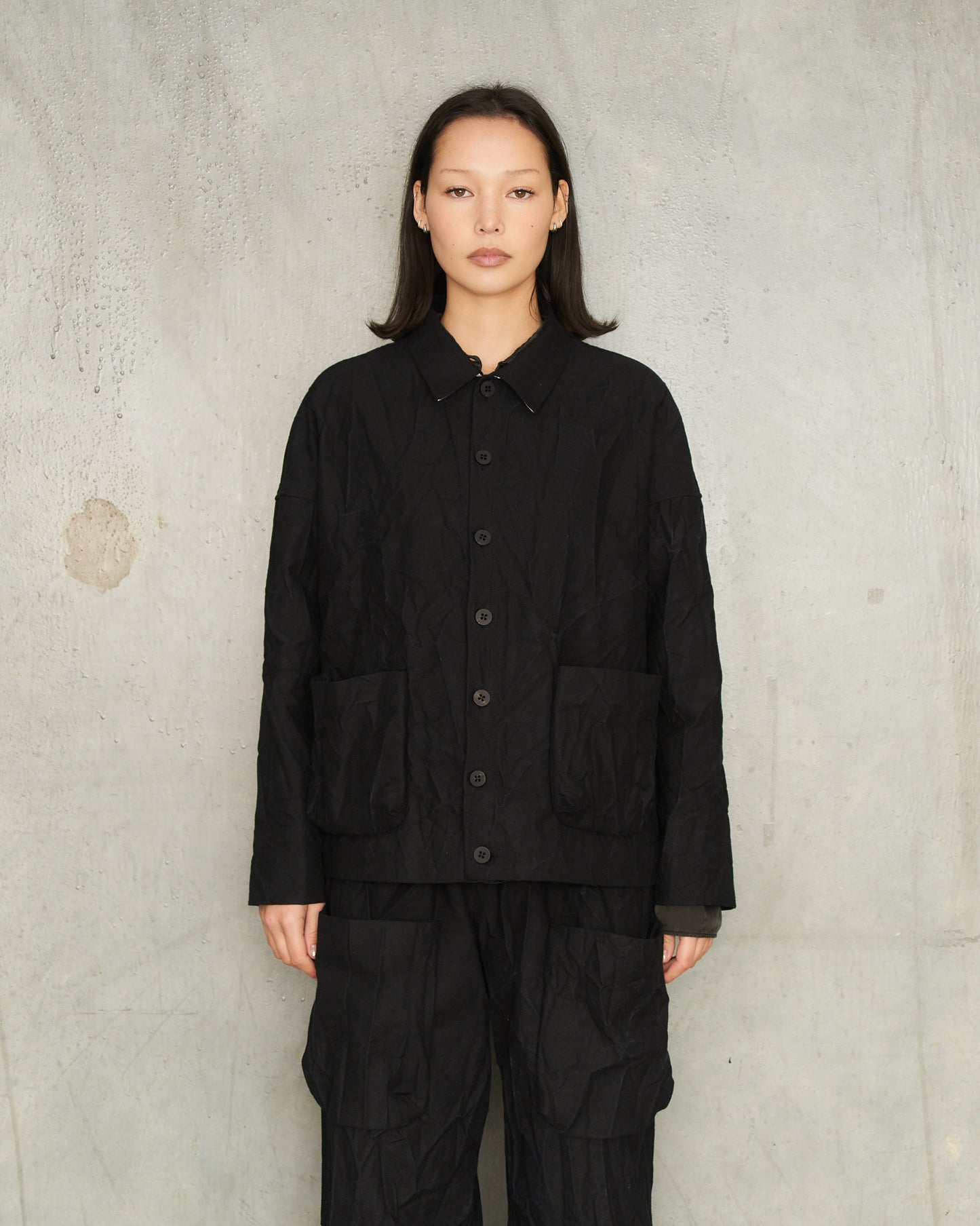 Black Cotton Crash Over-Shirt