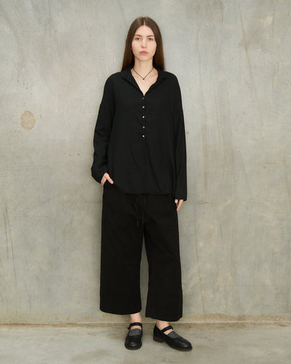 Black Wide Cropped Trousers