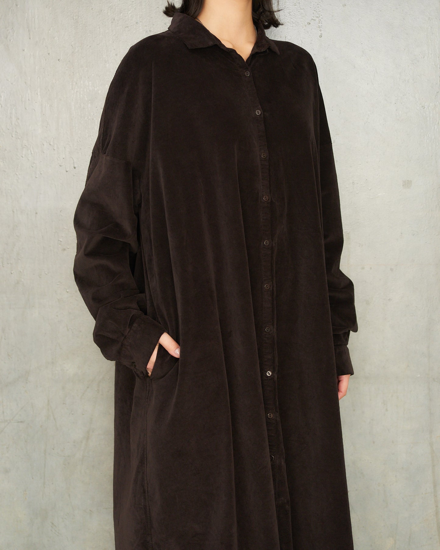 Chocolate Velvet Shirt Dress