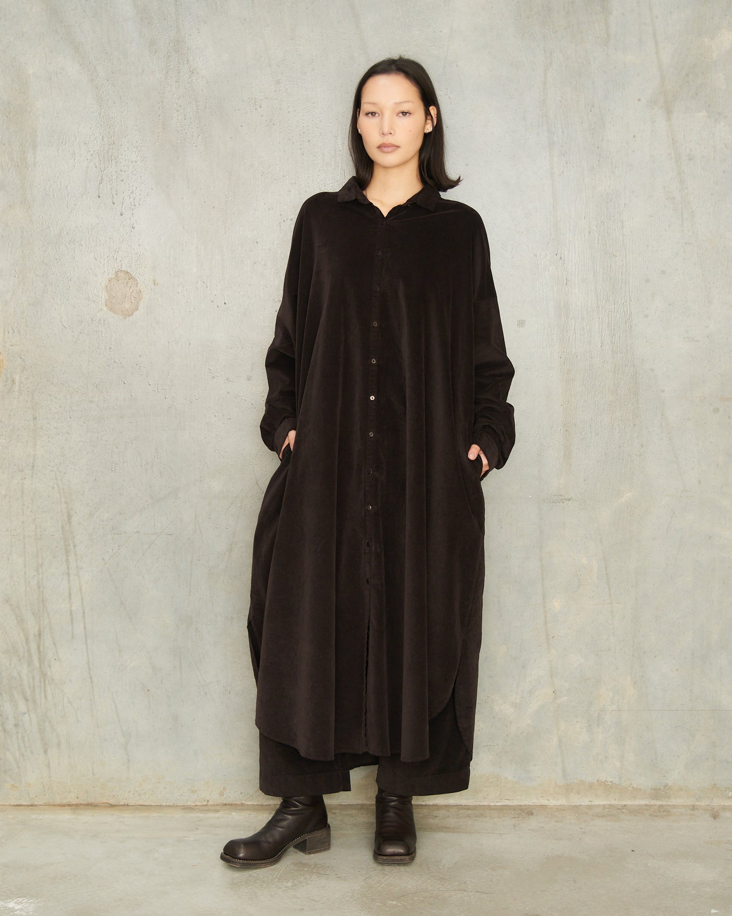 Chocolate Velvet Shirt Dress