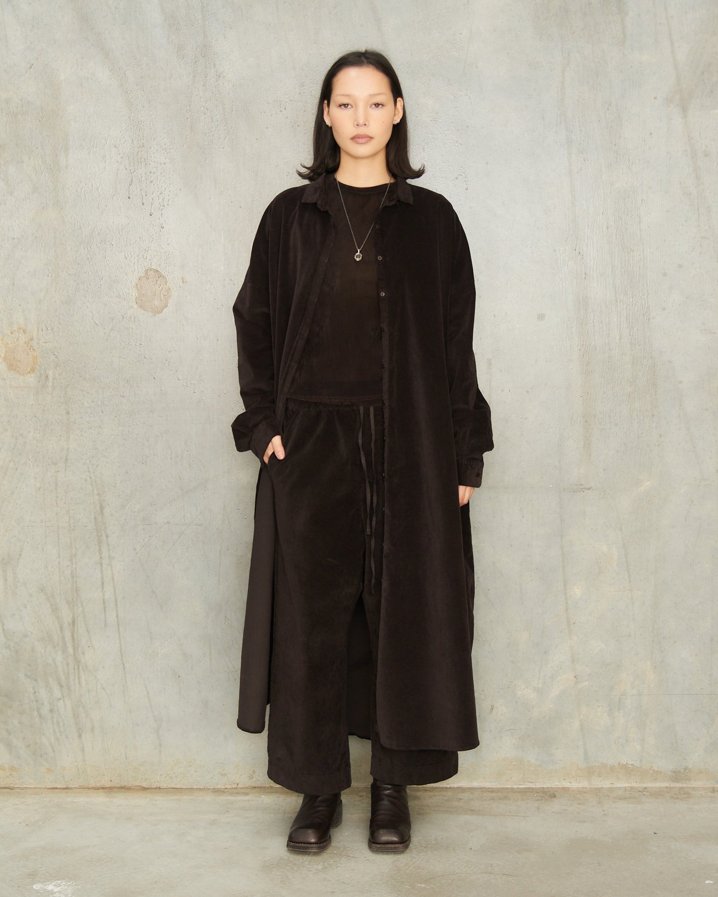 Chocolate Velvet Shirt Dress