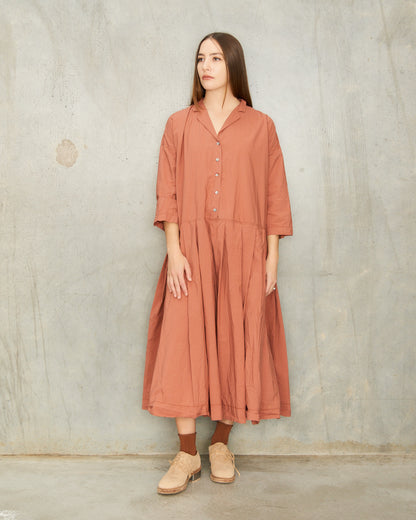 Coral Pleated Shirt Dress