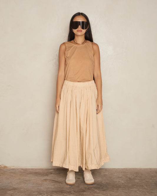 Cream Pleated Long Skirt