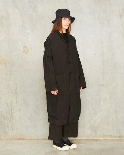 Dark Brown Loose Cotton Coat