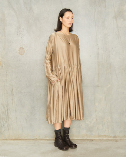 Marron Glace Pleated Boatneck Dress