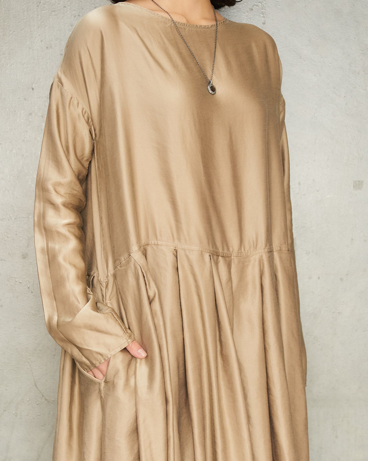 Marron Glace Pleated Boatneck Dress