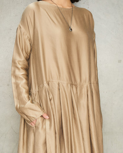 Marron Glace Pleated Boatneck Dress