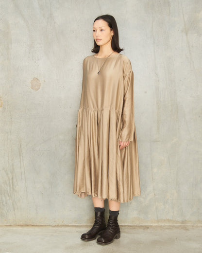 Marron Glace Pleated Boatneck Dress