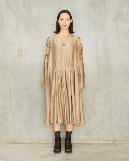 Marron Glace Pleated Boatneck Dress