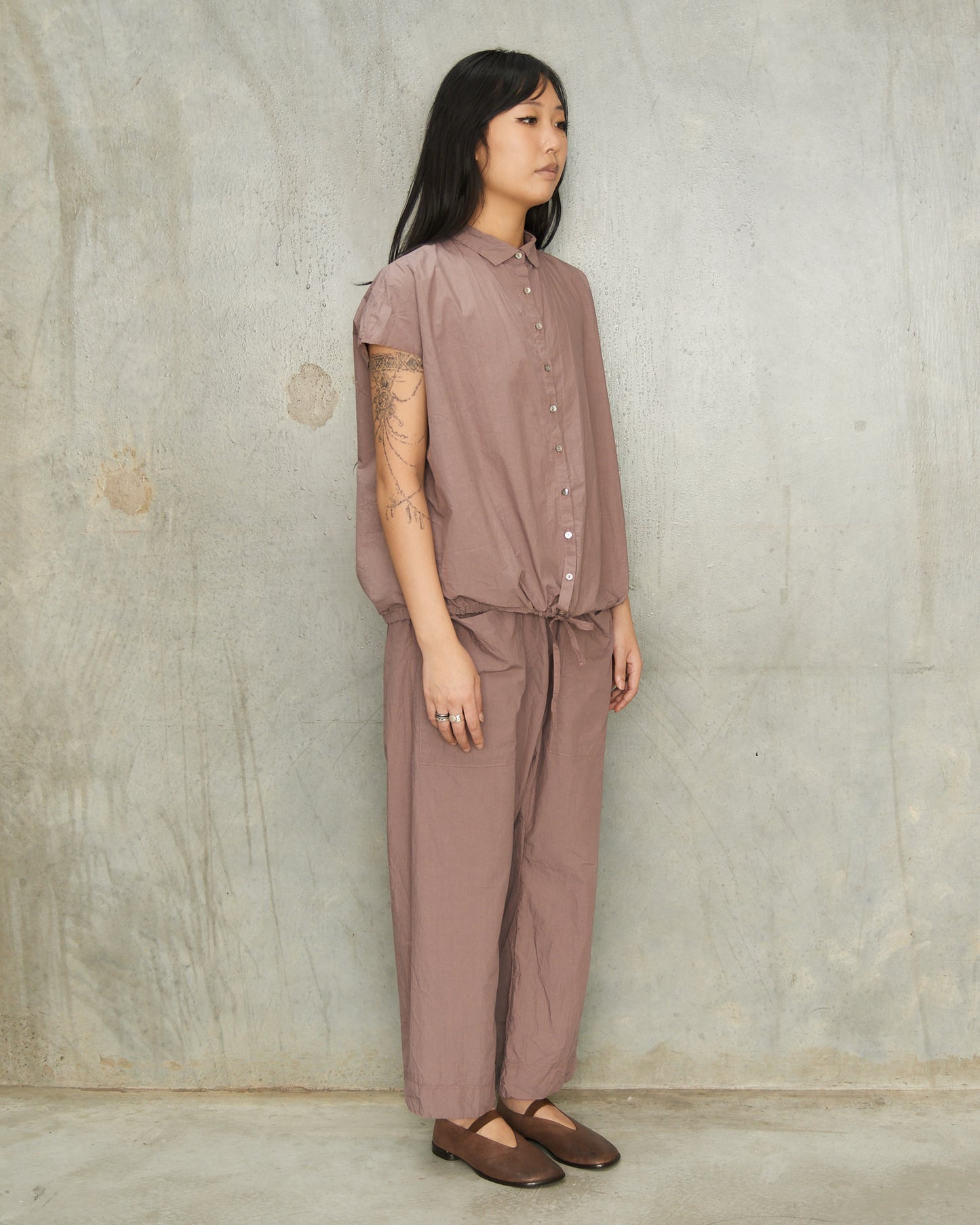 Mauve Sleeveless Gathered Shirt