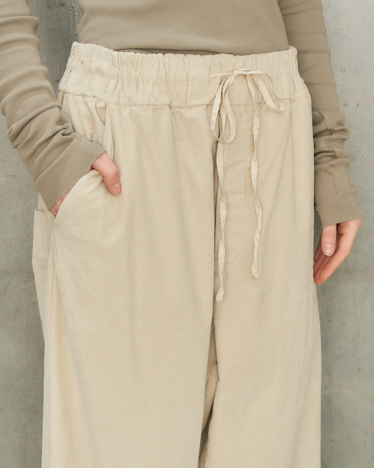 Oatmeal Velvet Wide Trousers