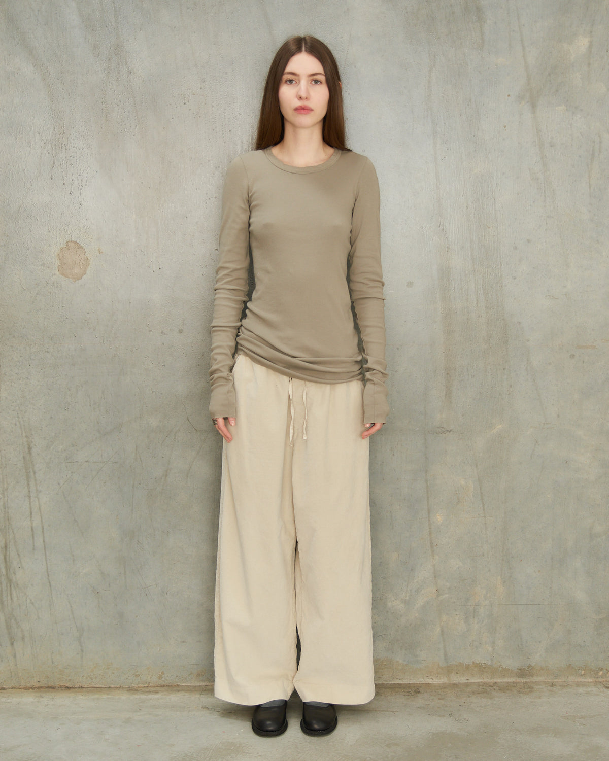 Oatmeal Velvet Wide Trousers