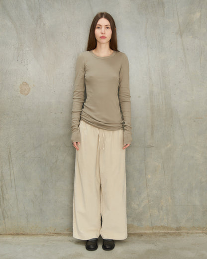 Oatmeal Velvet Wide Trousers