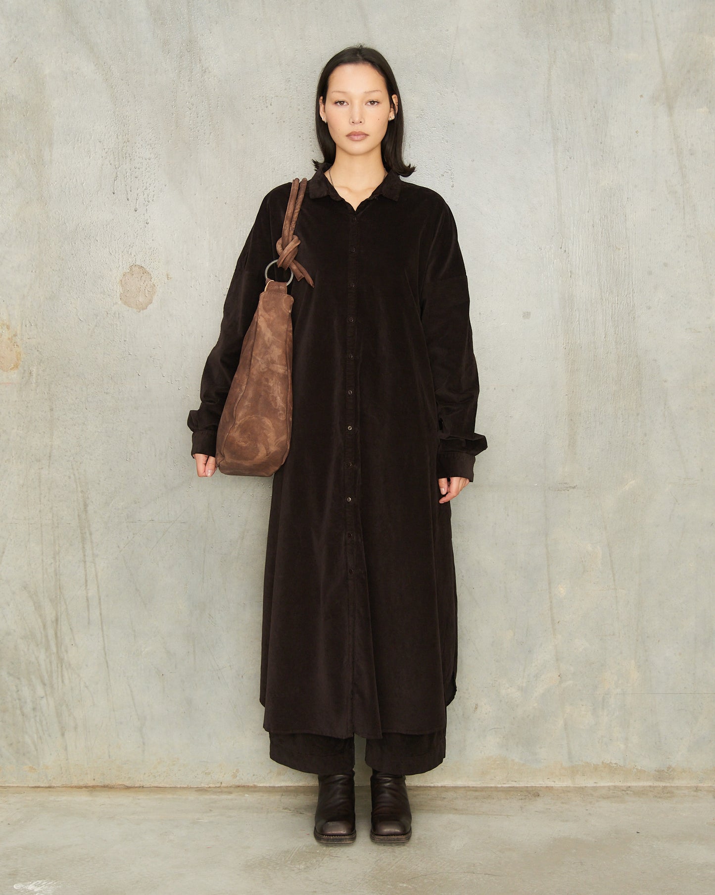 Chocolate Velvet Shirt Dress