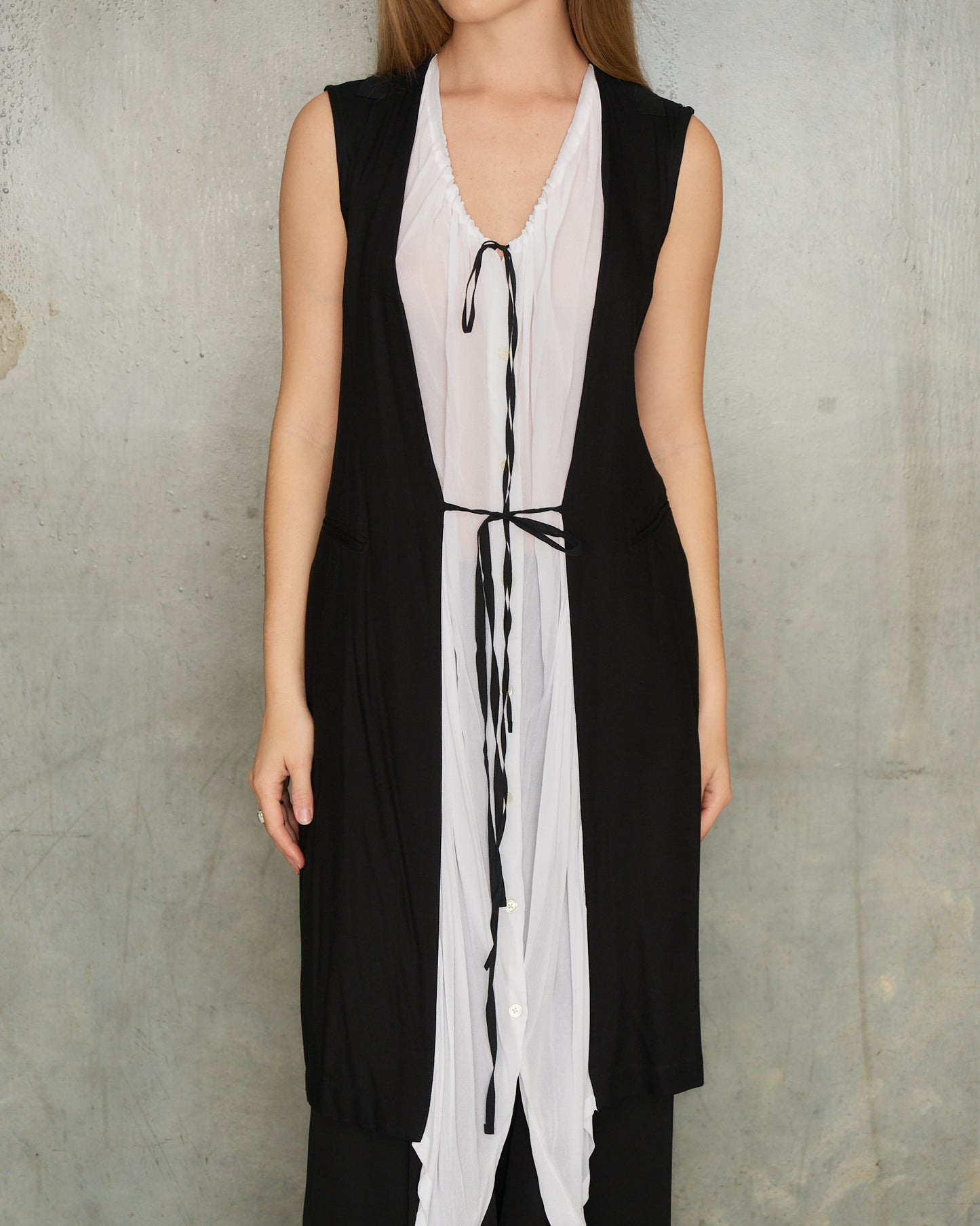 Ann Demeulemeester Black and White Layered Dress