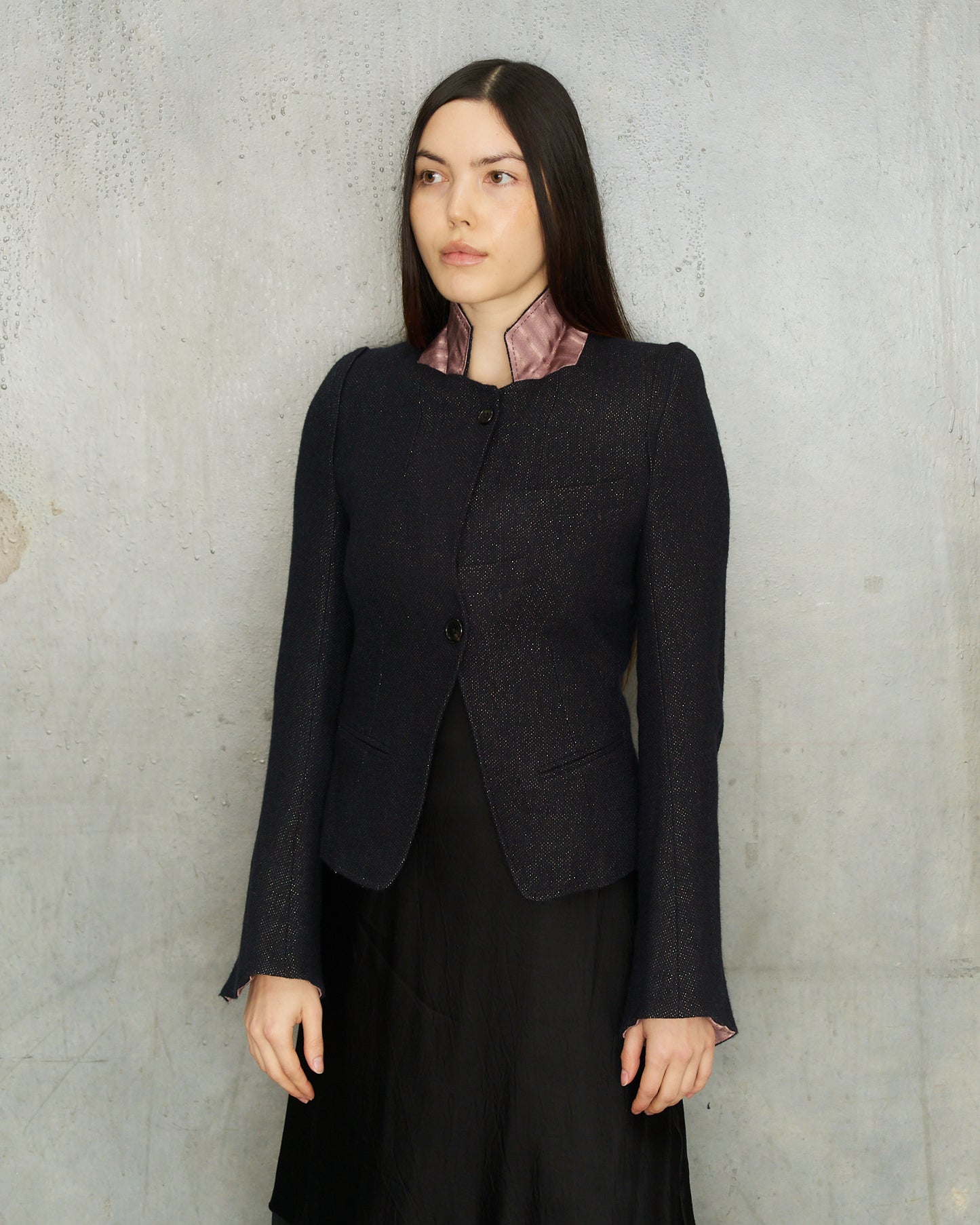 Ann Demeulemeester Navy Sparkle Wool Blazer